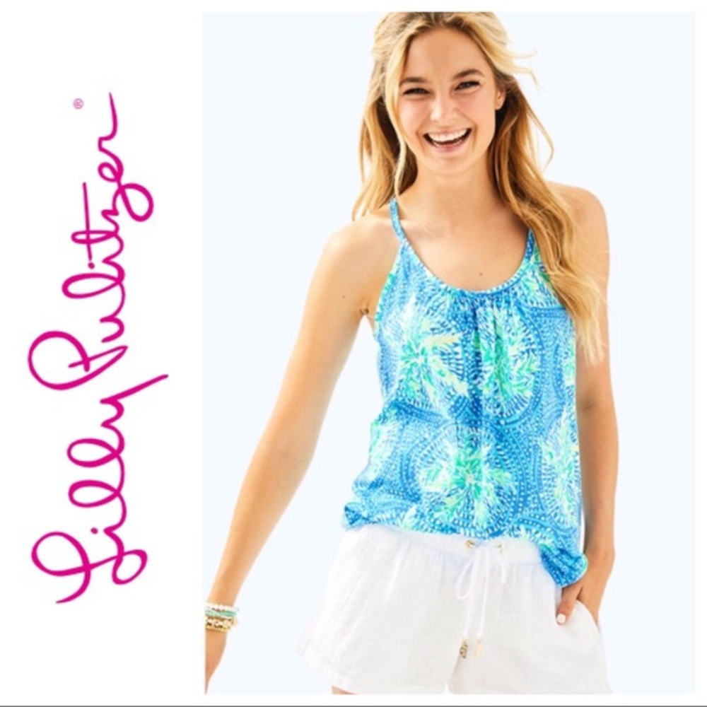 Lily Pulitzer Blue Tropic Like its Hot print Tank size M